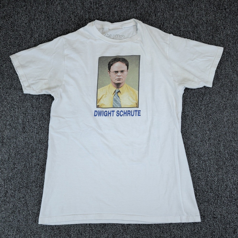 The Office Y2K Dwight Schrute Graphic Shirt Mens Small White Cotton D.W.I.G.H.T.